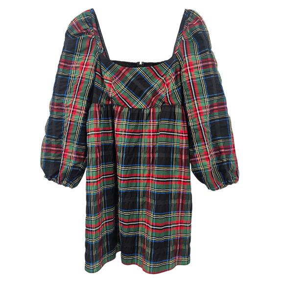 J. Crew | Tartan Plaid Puff Sleeve Mini Dress Size 10 New with Tag - Picture 2 of 11